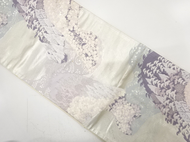 アンティーク　山並に樹木・流水模様織り出し袋帯（材料）